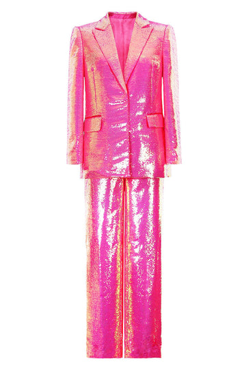 Sparkly Fuchsia 2 Piece Peak Lapel Women Suits with Pockets